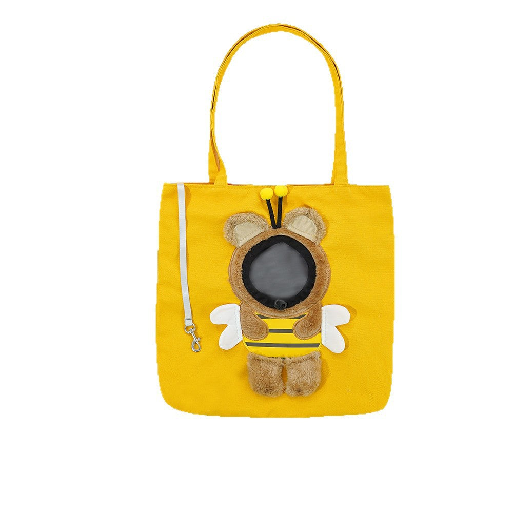 Yellow tote bag with a bee design on a white background