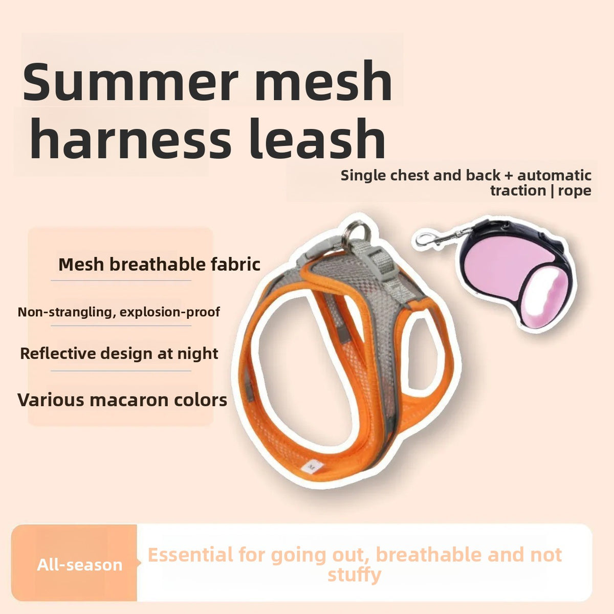 Adjustable Reflective Cat Leash with Safety Buckle